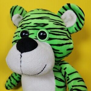 Kellytoy Bear Plush Smiling Toy  Stuffed Animal Green Black Tiger Stripe